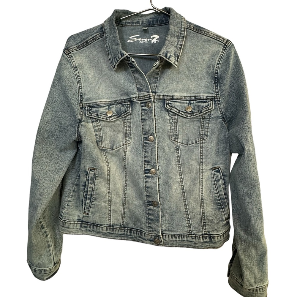 Retro High End Seven7 Acid Wash Button Down Women’s L Jean Jacket MINTY